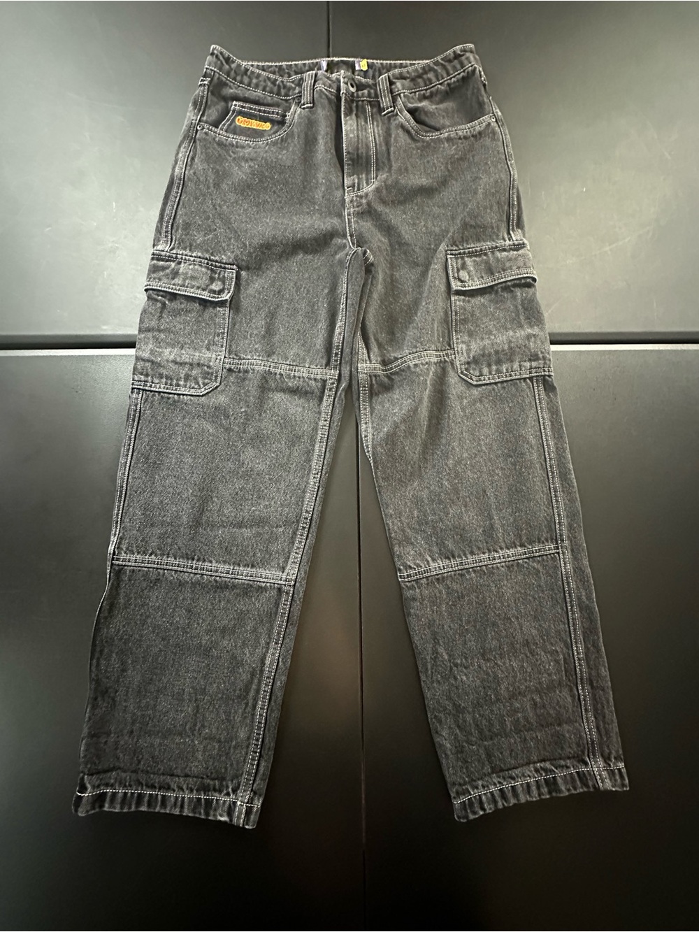 Empyre Men's Black Washed Baggy Cargo jeans - Workwear Style size 36